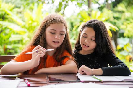 Girls studying