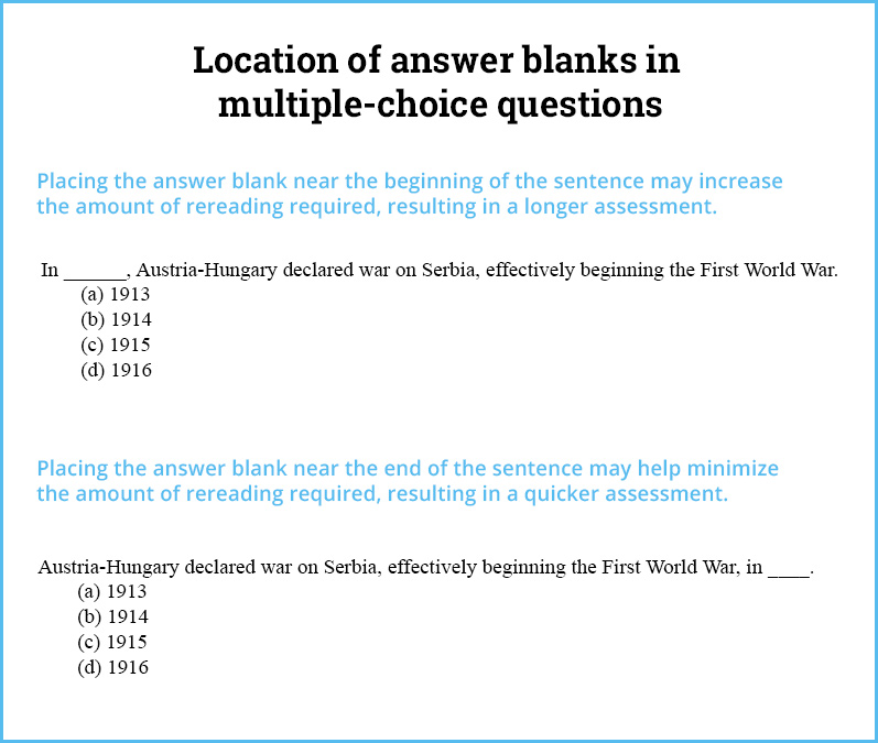 location of answer blanks in multiple choice questions