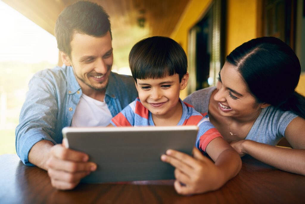 Family on tablet