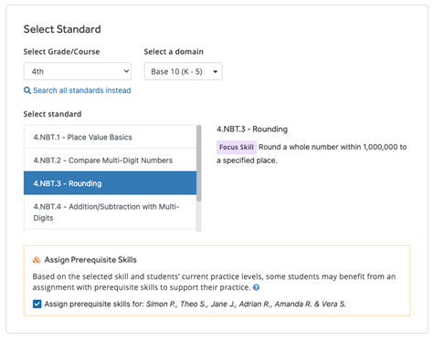 Freckle identifies students who can benefit from prerequisite targeted practice