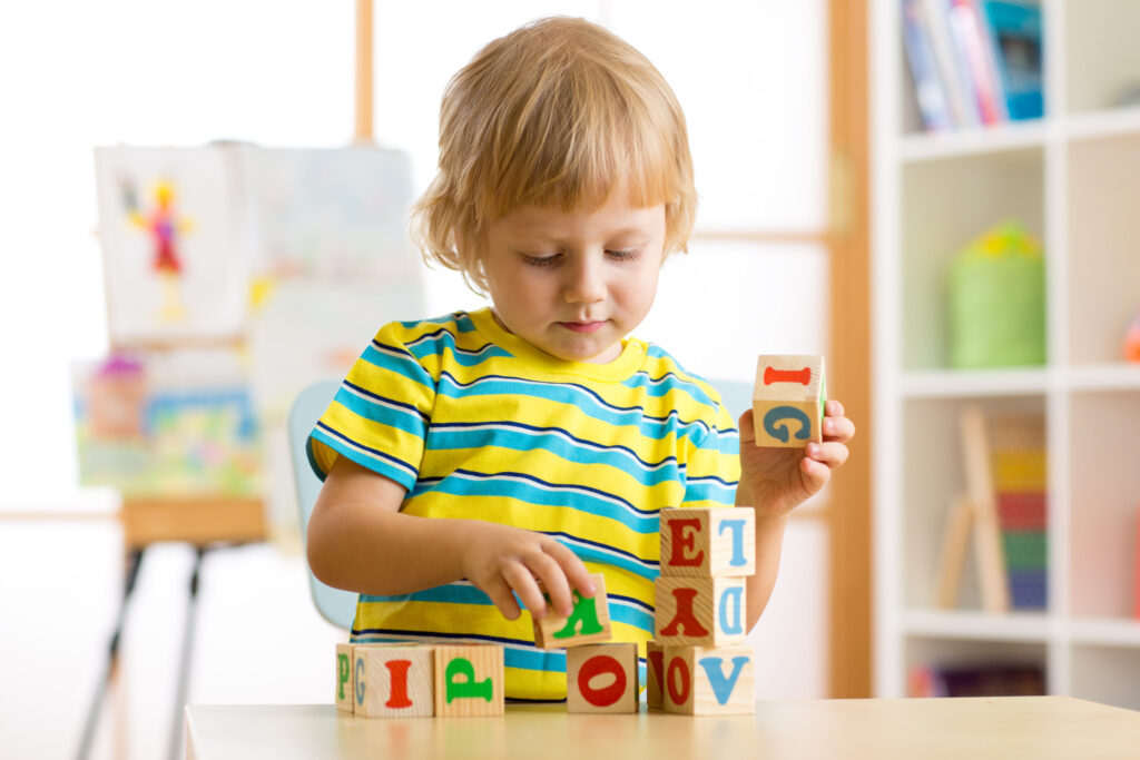 child playing with blocks