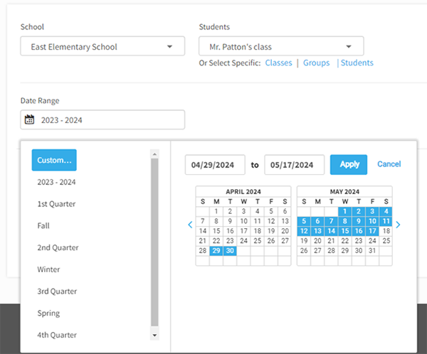 Custom date range option