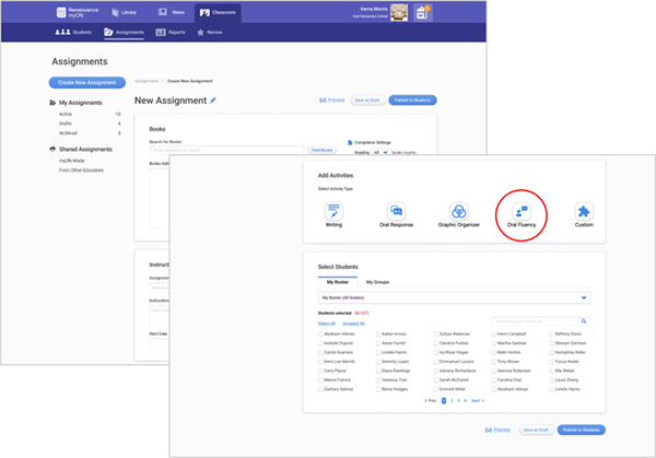 Oral fluency activity in myON’s Assignment Creator