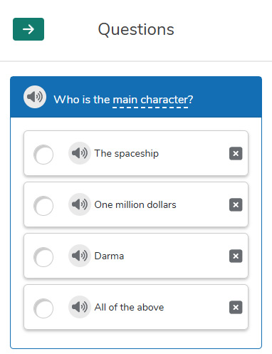 An example of a passage-based ELA question with all answers displayed